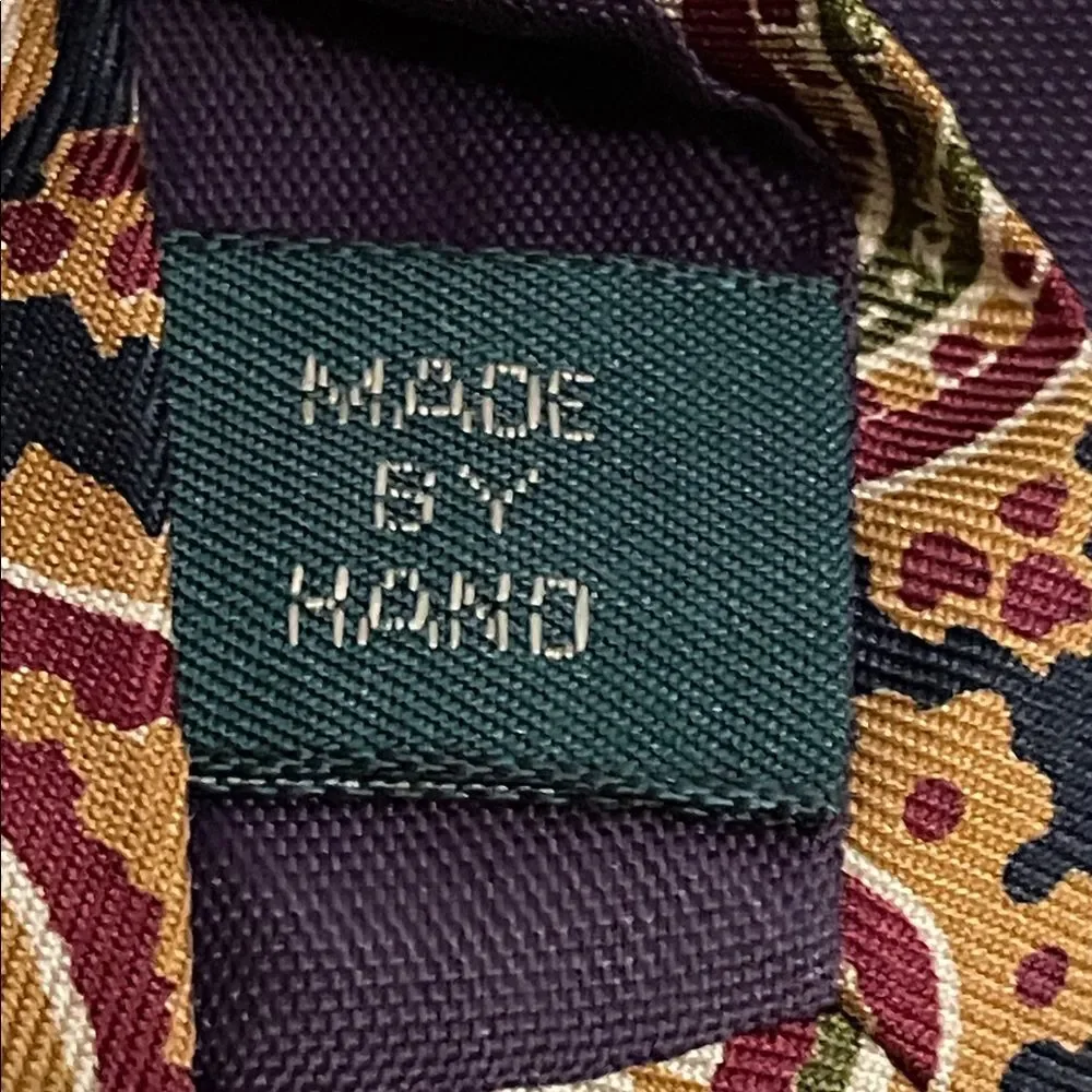 J. Crew Gold Paisley Silk Tie Made by Hand in USA Preppy Career Party